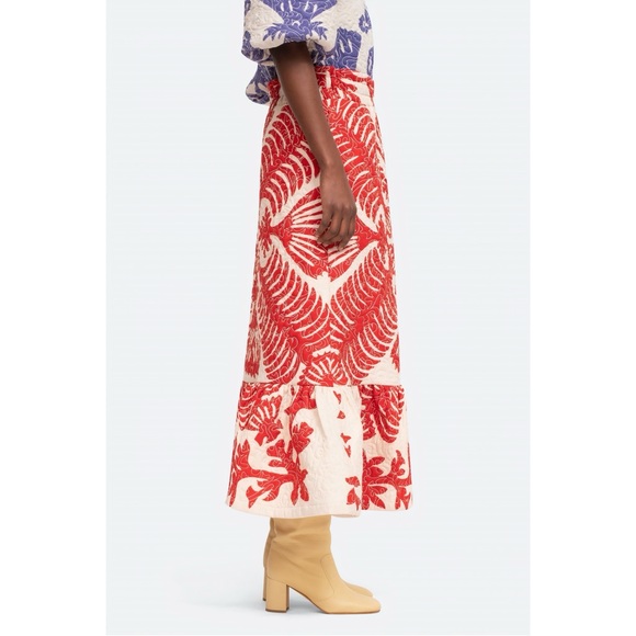 SEA New York Midi Quilted Floral Henrietta Linen-Blend Skirt - Picture 4 of 7